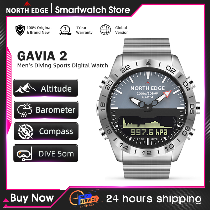 Smartwatch Digital Watches For Men - Relógio de Mergulho Masculino NORTH EDGE,