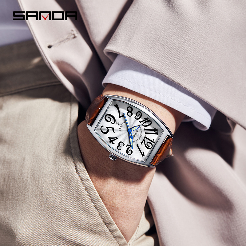 Leather Watch Strap - Relógio Masculino SANDA Novo de Quartzo,