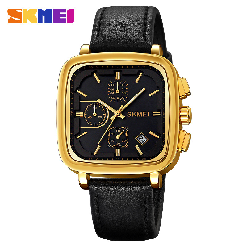 Leather Watch Strap - Relógio Masculino Quadrado de Quartzo à