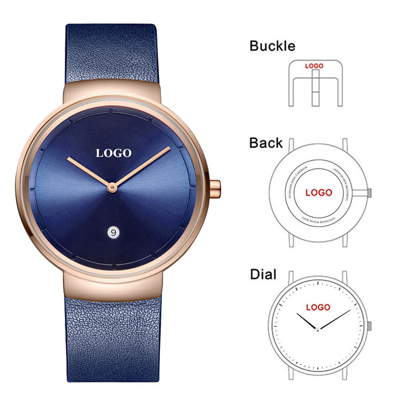 Leather Watch Strap - Custom Logo Watch para homens e