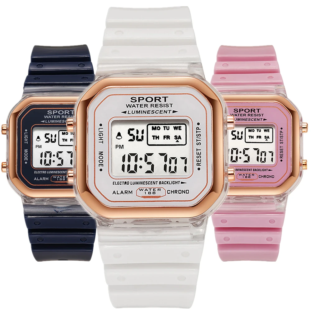 Chronograph Sport Watch - Marca de moda estudante transparente relógio