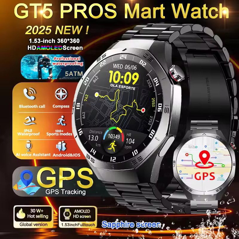 Smartwatch Watches Best Gift For Men - Relógio inteligente gps redondo, à prova