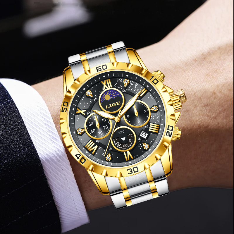 Relógio Masculino de Luxo LIGE - Chronograph Sport Watch avaliação e preço