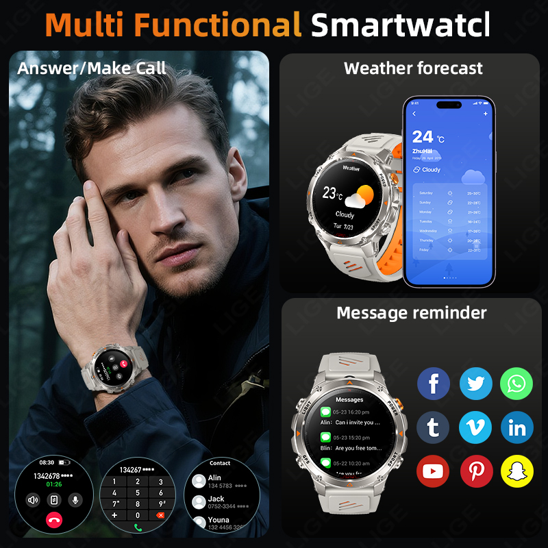 Lige robusto gps pista relógio - Smartwatch Watches With Bluetooth avaliação e preço
